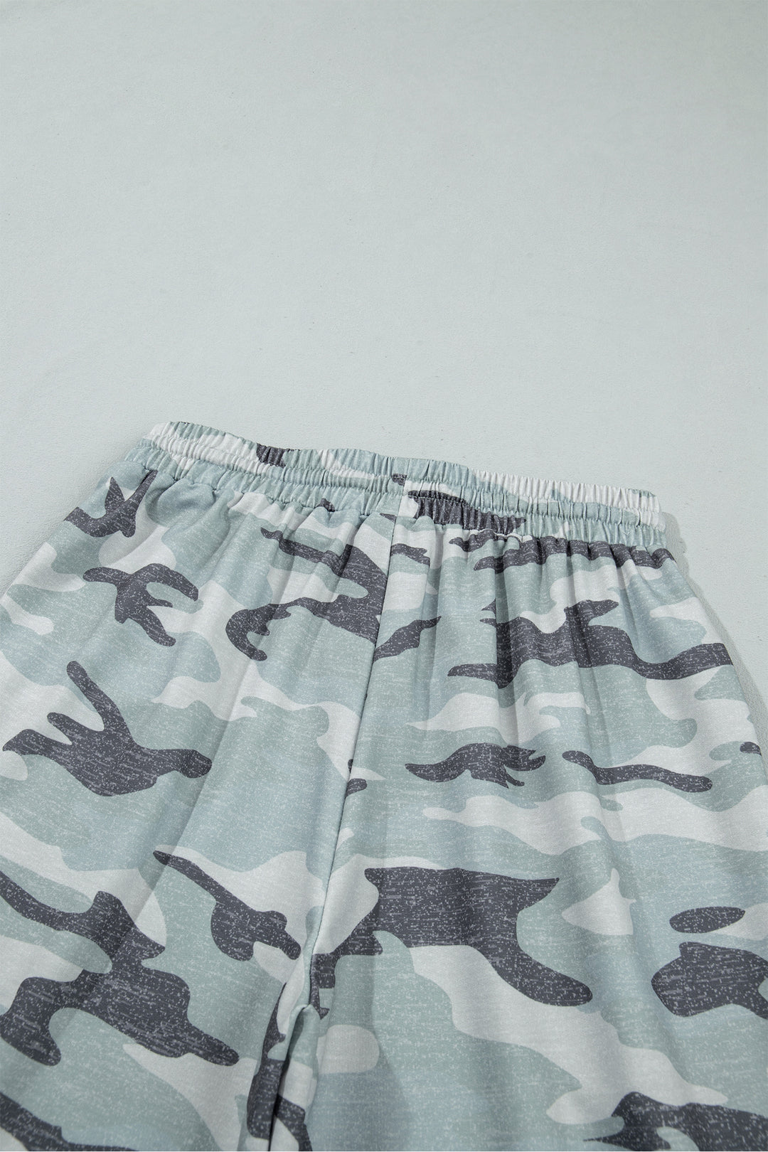 Green Camo Wide Leg Tie Elastic Waist Casual Pants