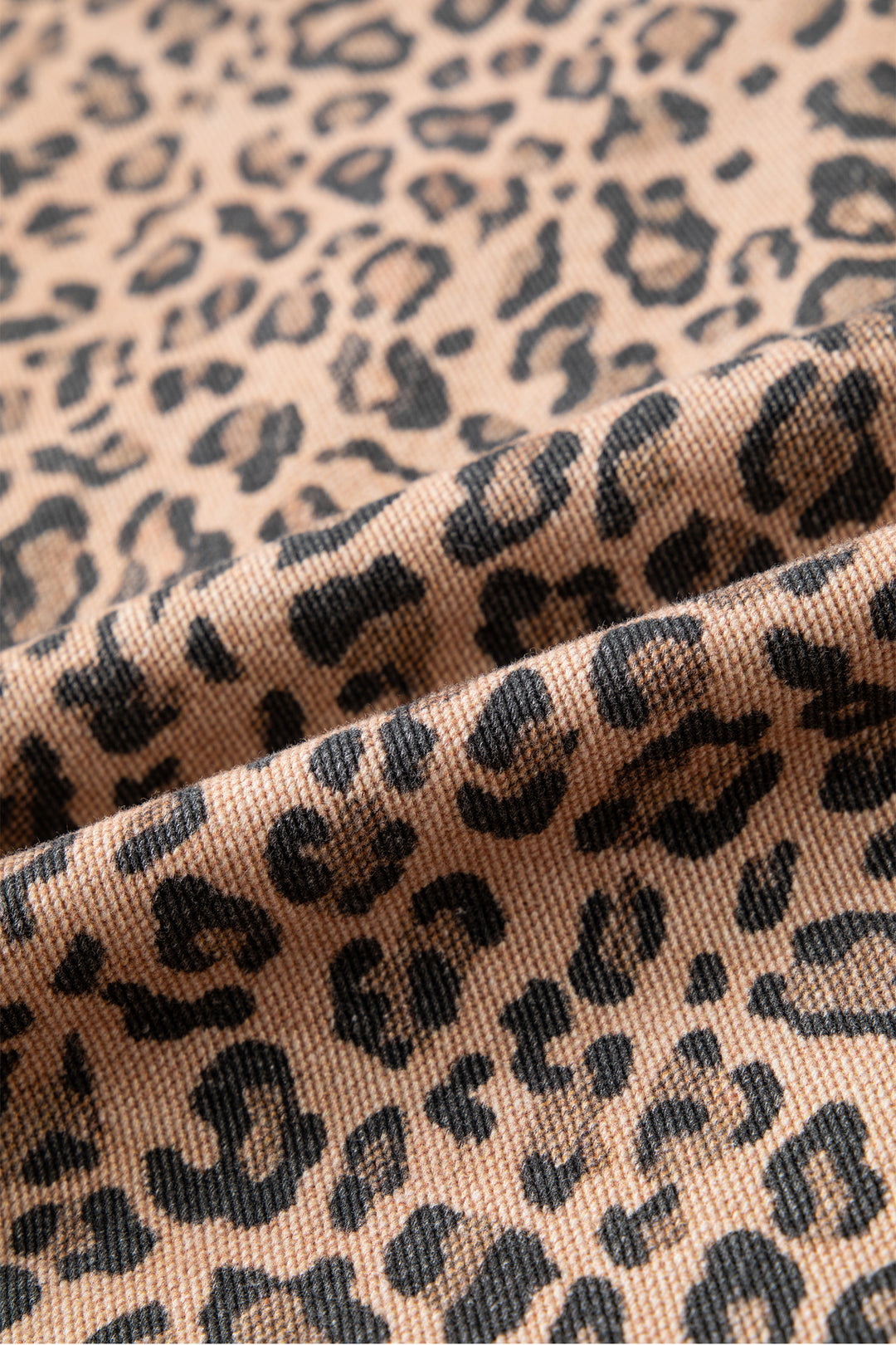 Khaki Leopard Print Collar Long Sleeve Patch Pocket Shift Denim Jacket
