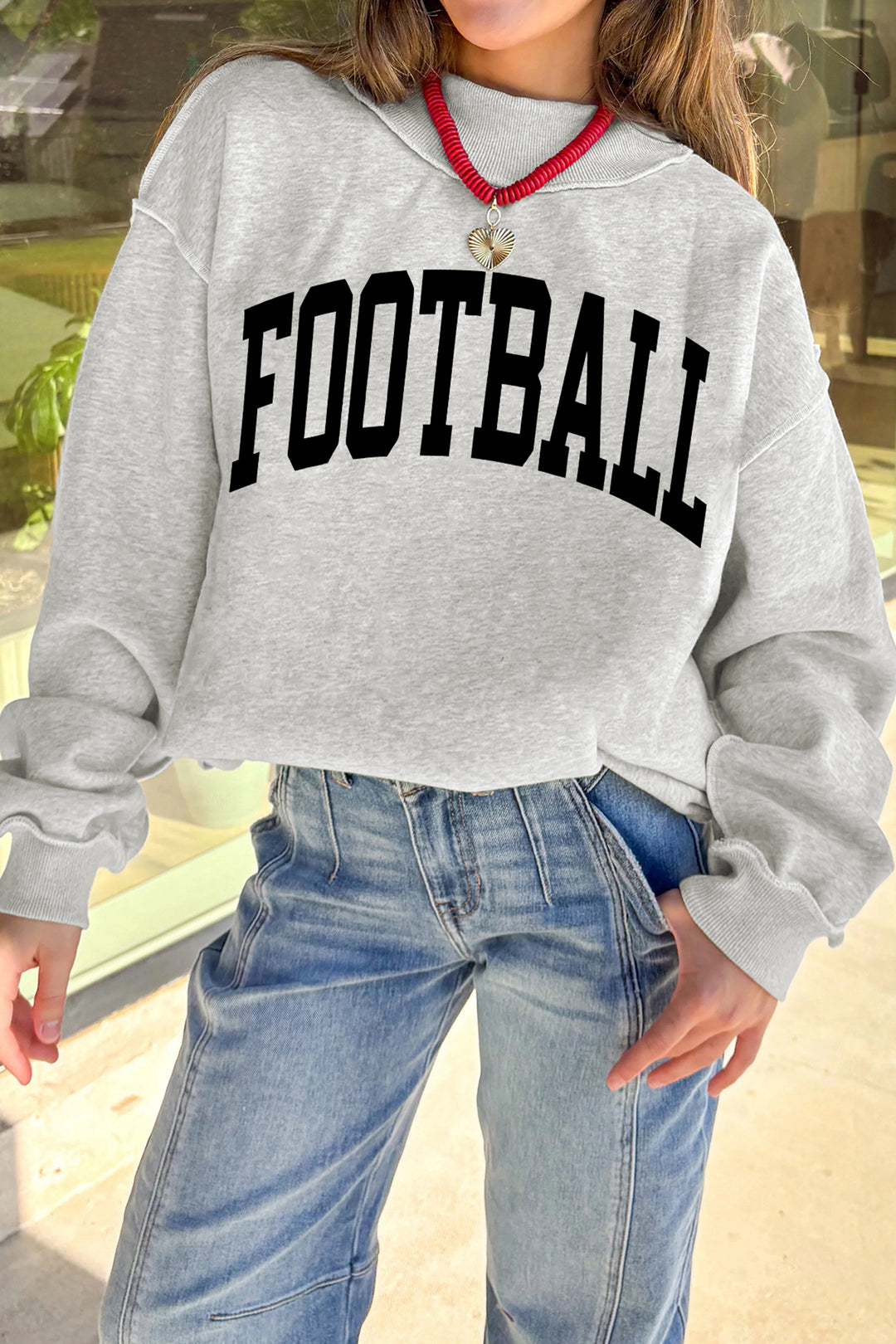 Light Grey FOOTBALL GAMEDAY Double Side Printed High Neck Reversible Sweatshirt