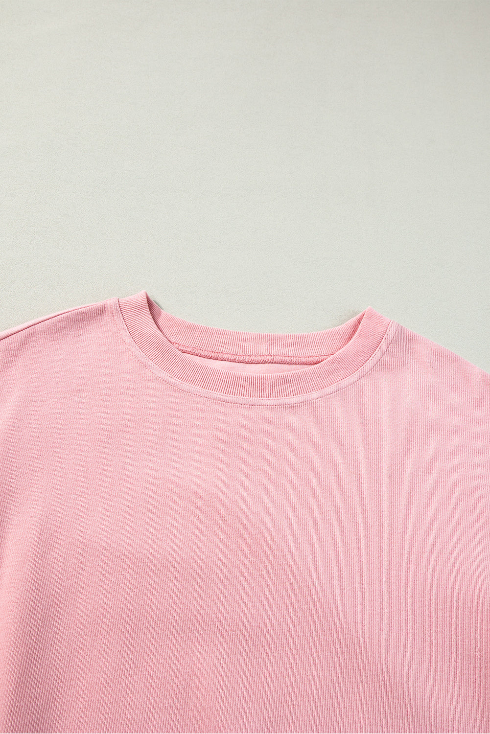 Pink Loose Drop Shoulder Ribbed Sweatshirt