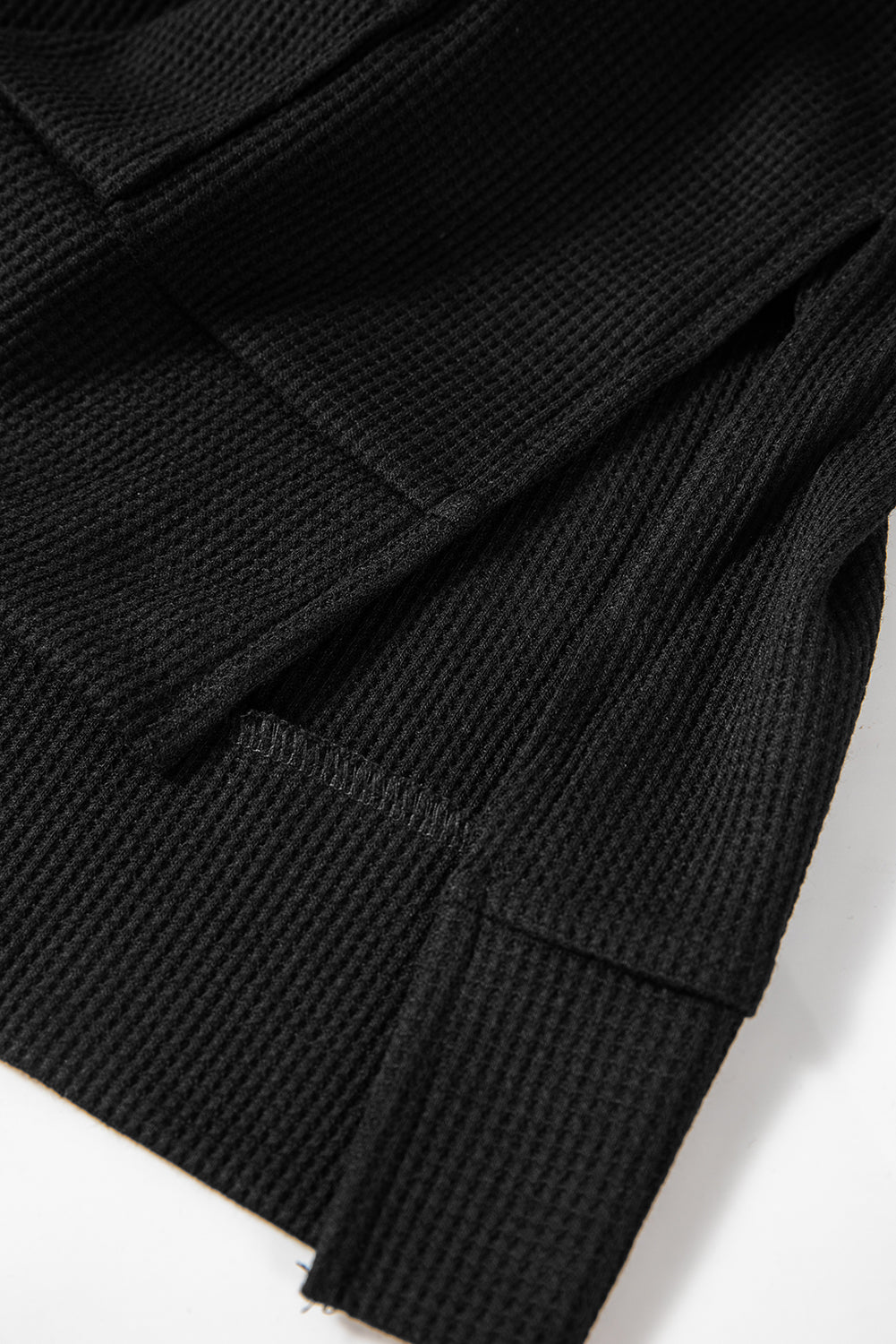 Black Waffle Knit Fleece Lined High Low Oversized Hoodie