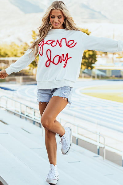 White Tinsel Game Day Drop Shoulder Graphic Sweatshirt