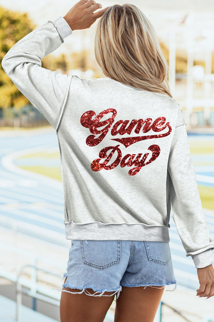 Light Grey Football Patch Sequin Game Day Lettering Mock Neck Tunic Sweatshirt