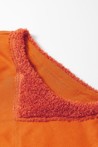 Carrot Fleece Patchwork Side Slits High Low Sweatshirt