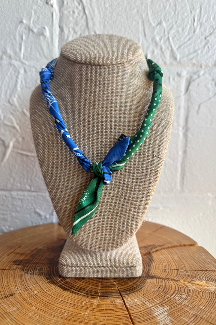 GEMELLI | KNOTTED BANDANA SCARF NECKLACE - BLUE & GREEN