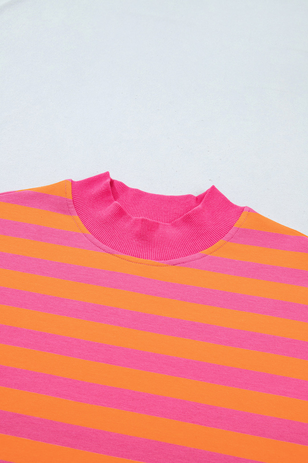 Orange Stripe Color Block Patchwork Mock Neck Pullover Drawstring Mini Skort Set