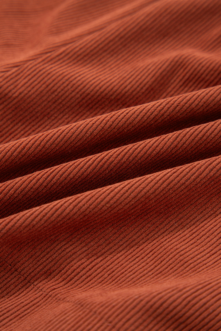 Clay Button Decor Scalloped Edge High Waist Corduroy Shorts