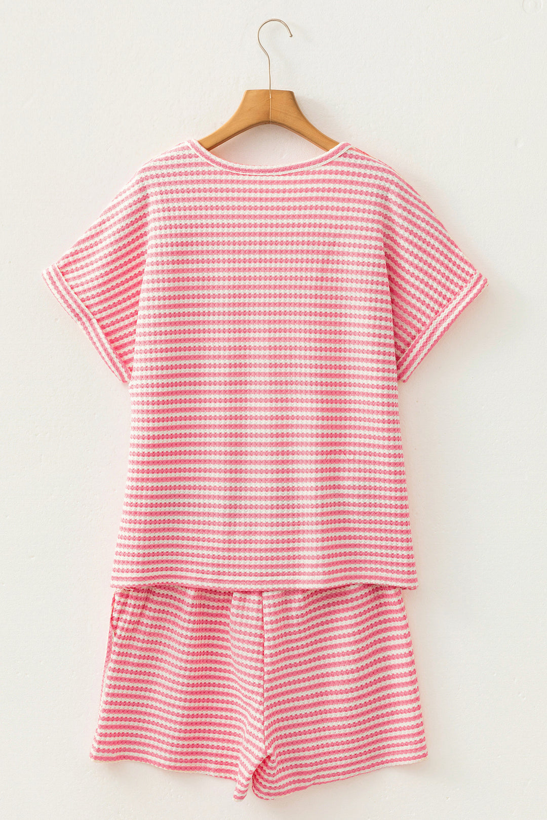 Brown Stripe Breathable Textured Knit Short 2pcs Set