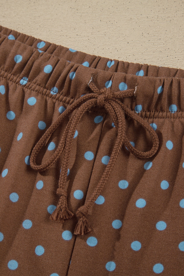 Brown Polka Dot Round Neck Long Sleeve Plus Size Set
