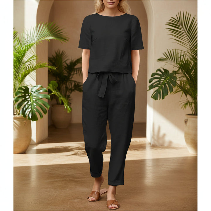 Wide-Leg Pants Two-Piece Set – Solid Color Casual Lounge Suit