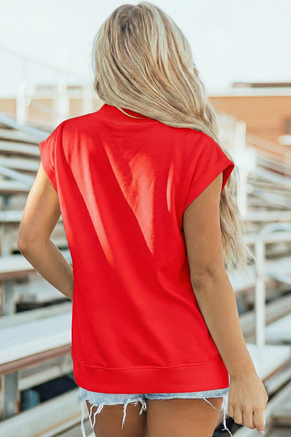 Black Solid Color High Neck Cap Sleeve Loose Top