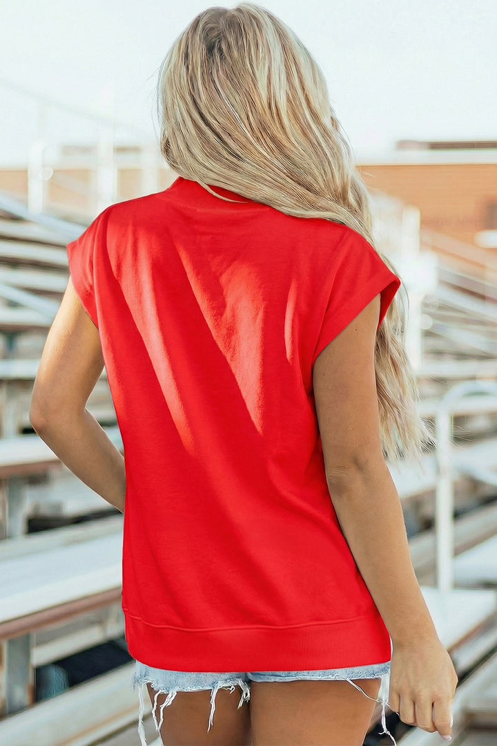 Black Solid Color High Neck Cap Sleeve Loose Top