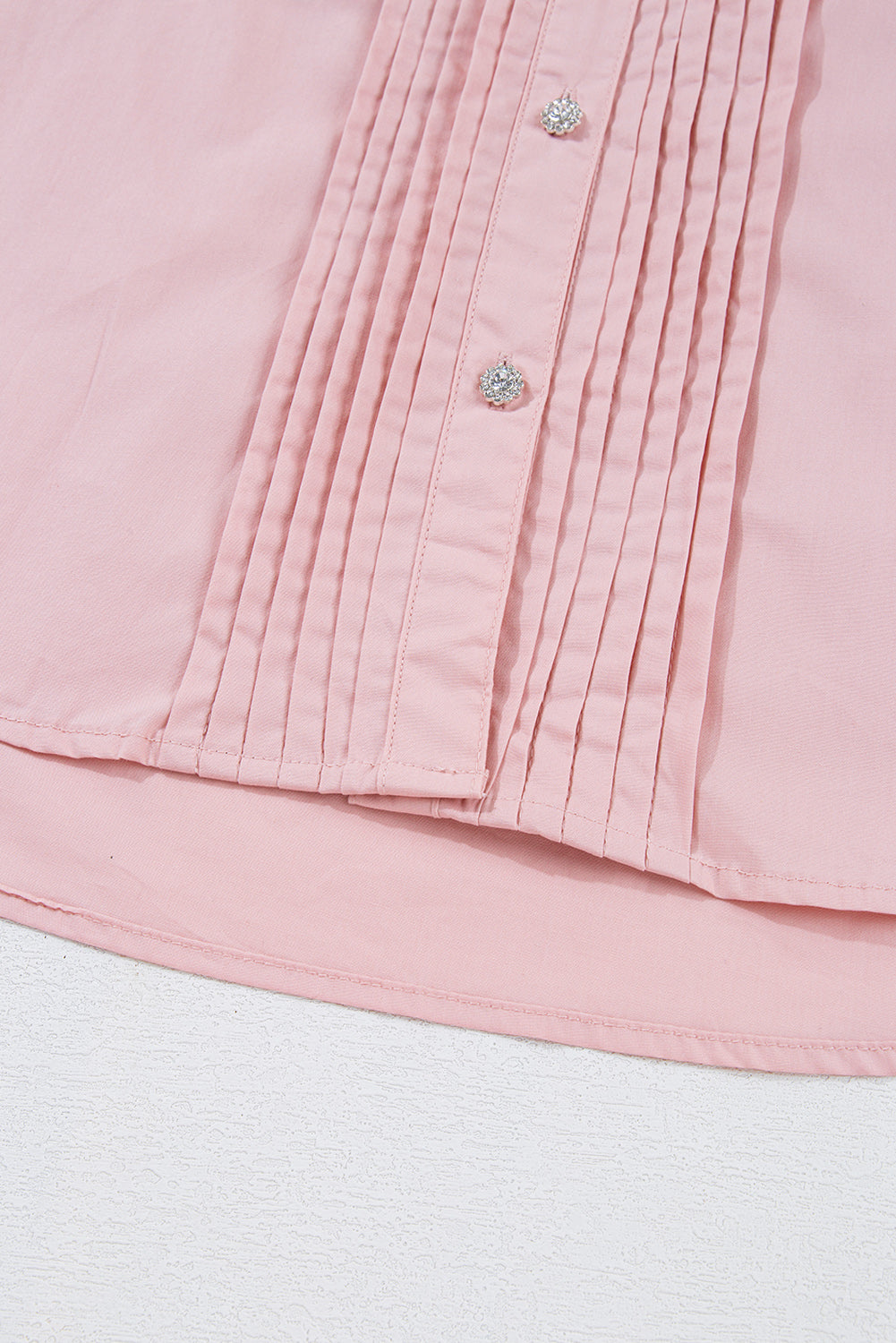 Light Pink Pleated Button-Up Loose Fit Casual Shirt