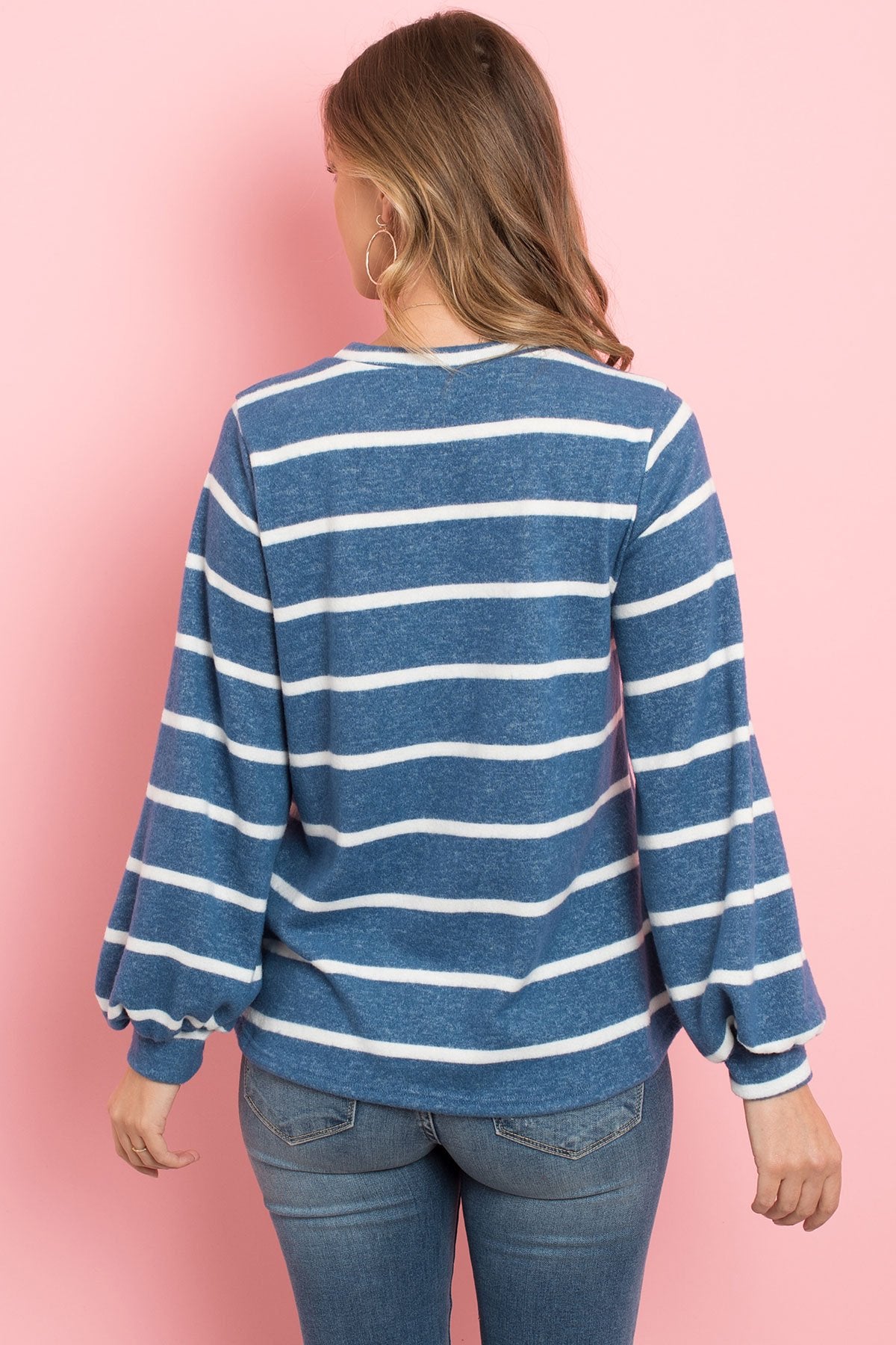 Striped Long Sleeved Round Neck Swing Top