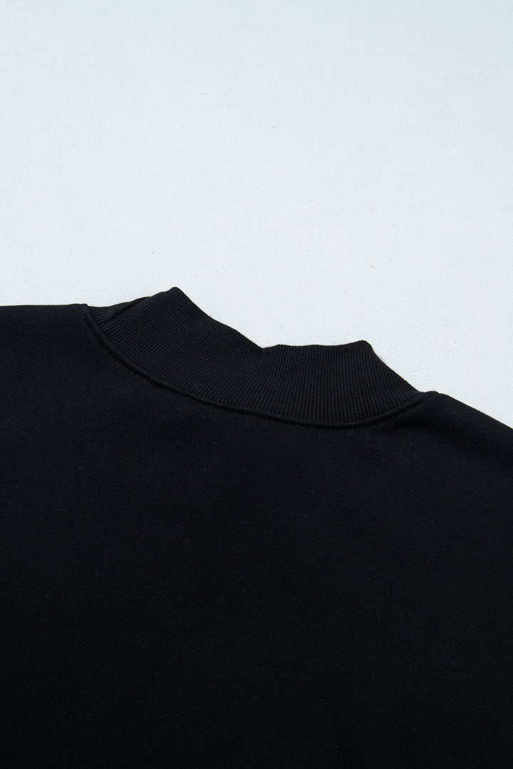 Black Solid Color Oversized Mock Neck Sweatshirt