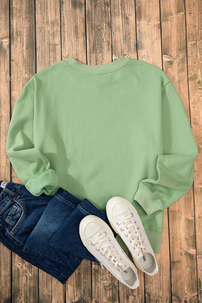 Smoke Green Solid Fleece Lined Drop Shoulder Terry Sweatshirt