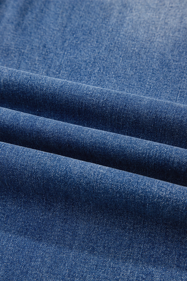 Sky Blue Double Button Zip Fly Straight Leg Jeans