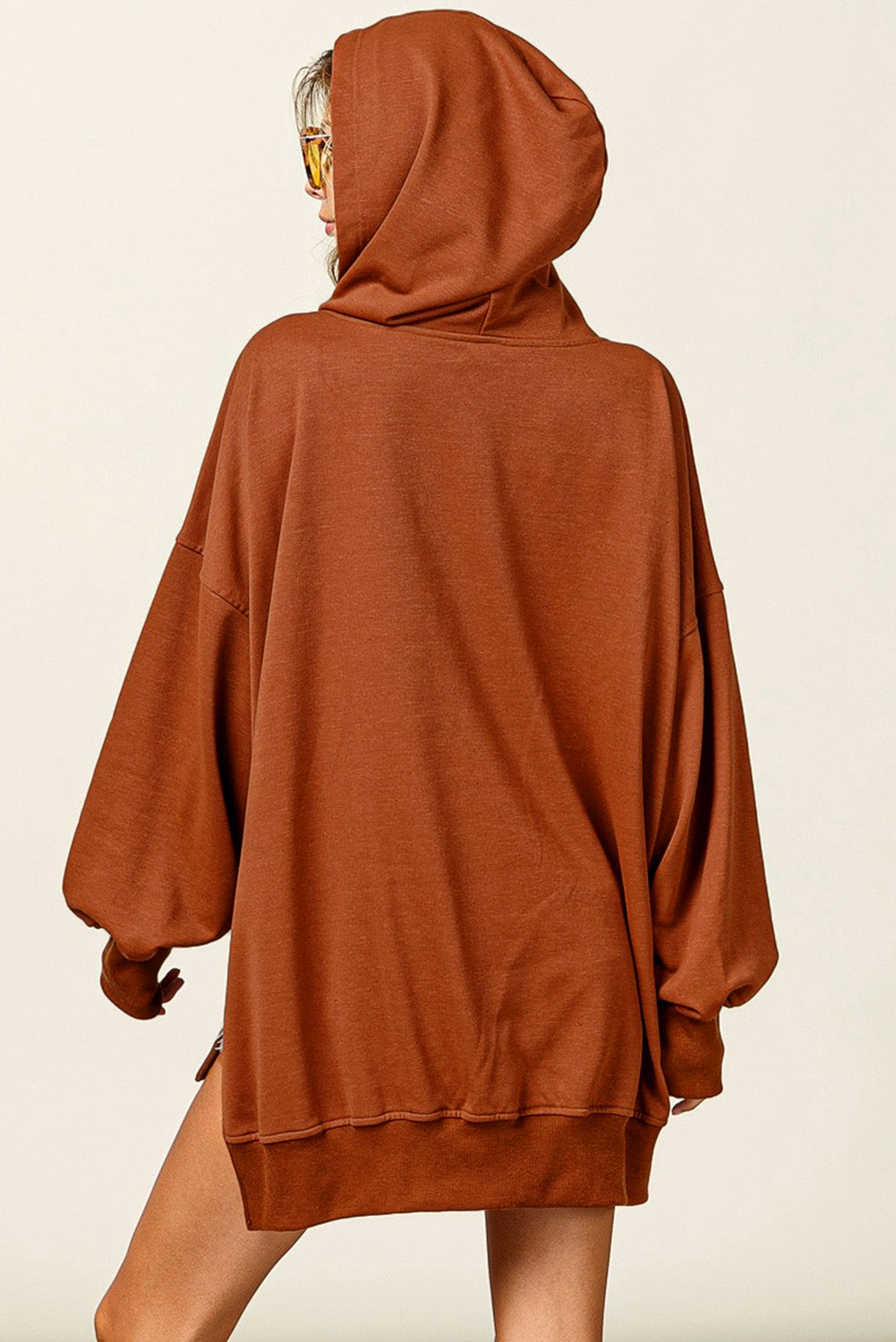 Chestnut V Neck Kangaroo Pocket Oversized Hoodie