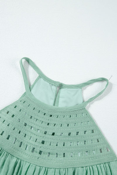 Mist Green Crochet Splicing Halter Flowy Tank Top