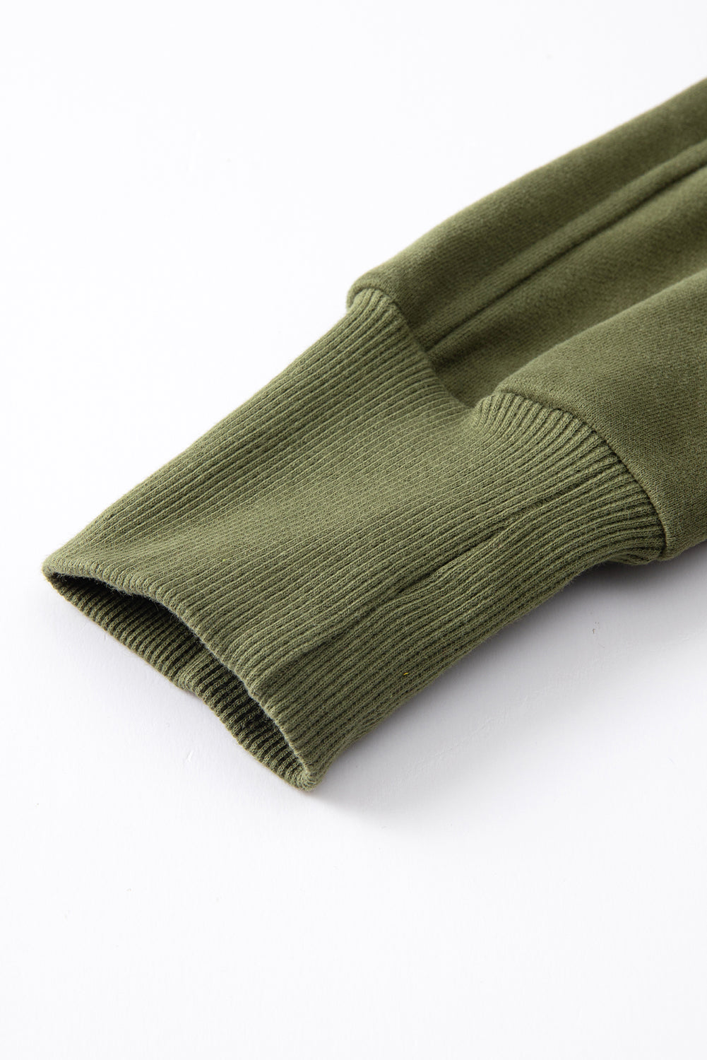 Green Fleece Lined Zip Up Stand Collar Thumbhole Sleeve Sweatshirt