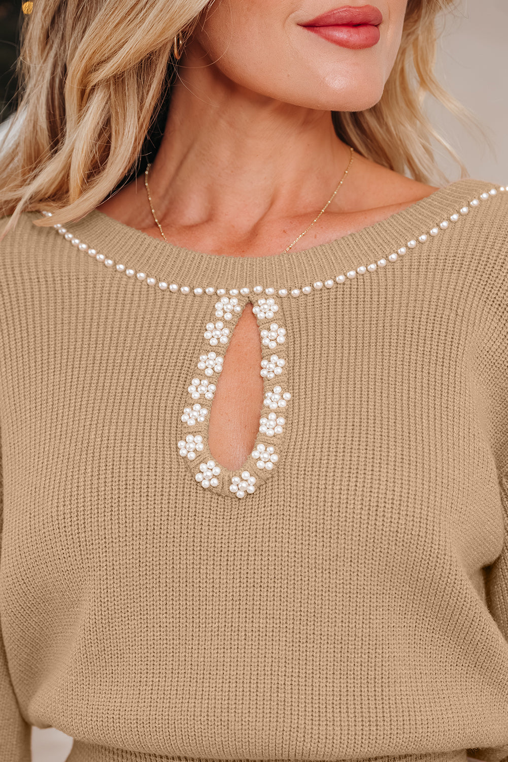 Zariah Embellished Keyhole Ribbed Sweater
