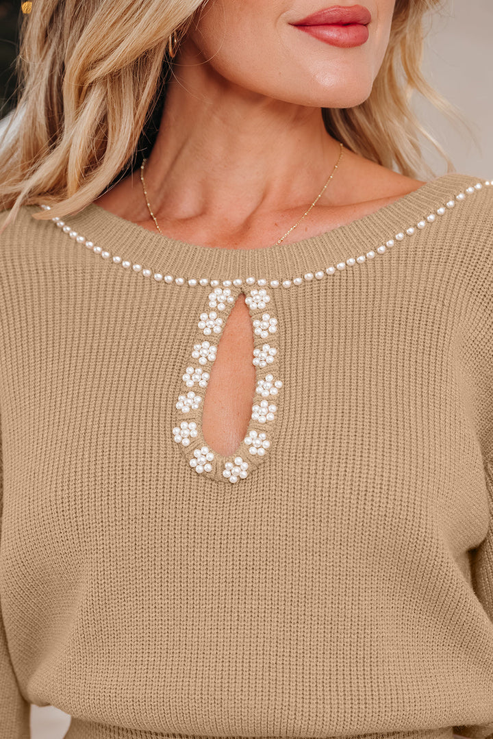 Zariah Embellished Keyhole Ribbed Sweater