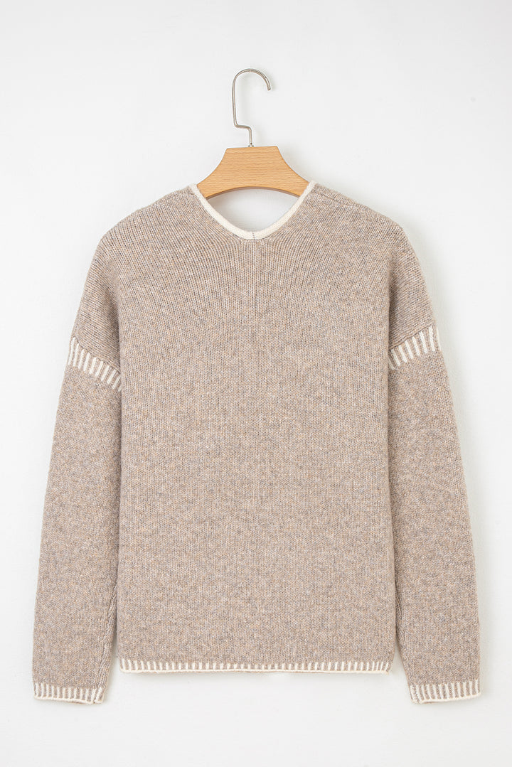 Pale Khaki Tied Front Drop Shoulder Chunky Casual Cardigan