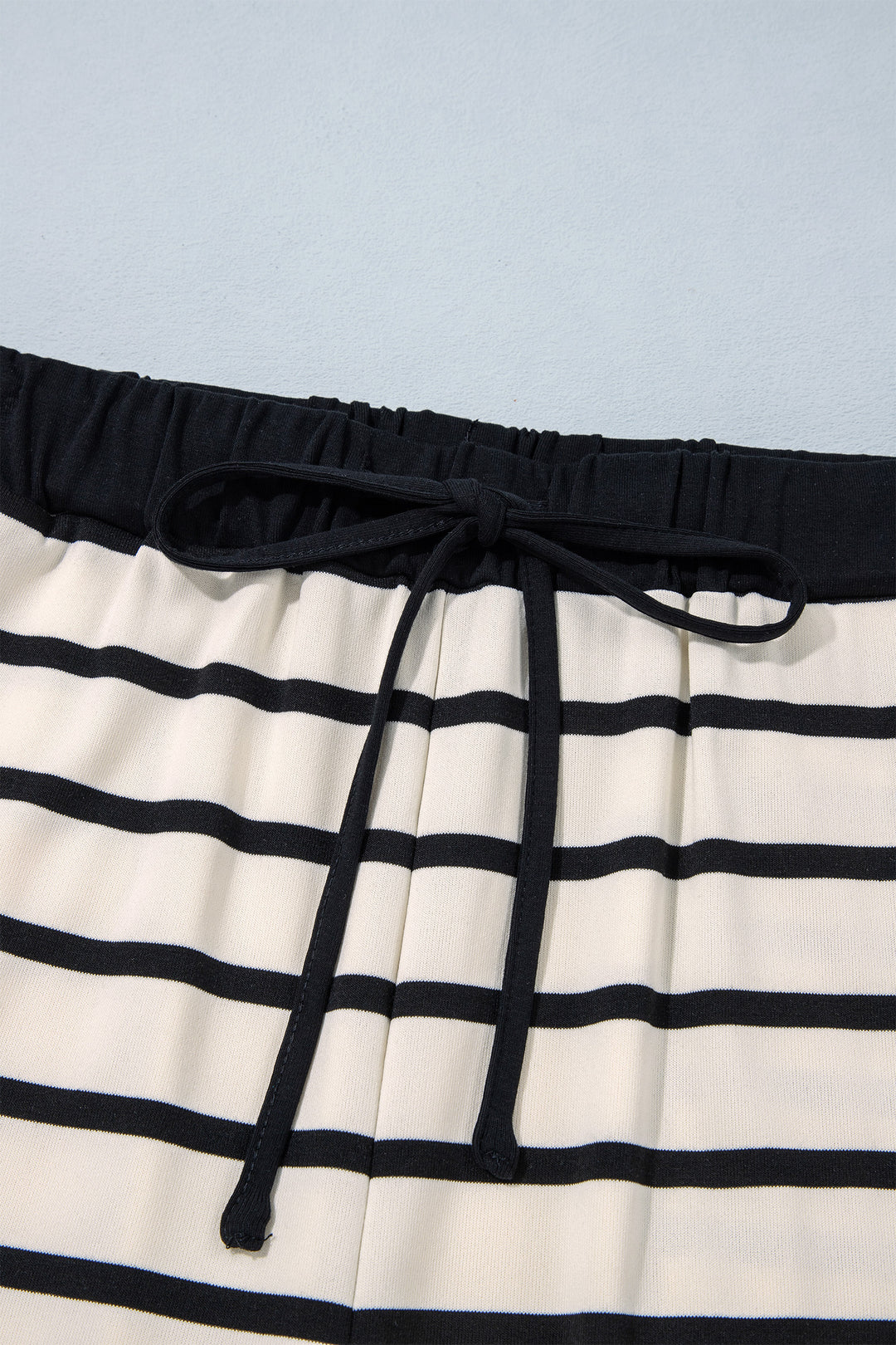 Beige Stripe Relaxed Long Sleeve Top Color Block Detail Drawstring Pant Set