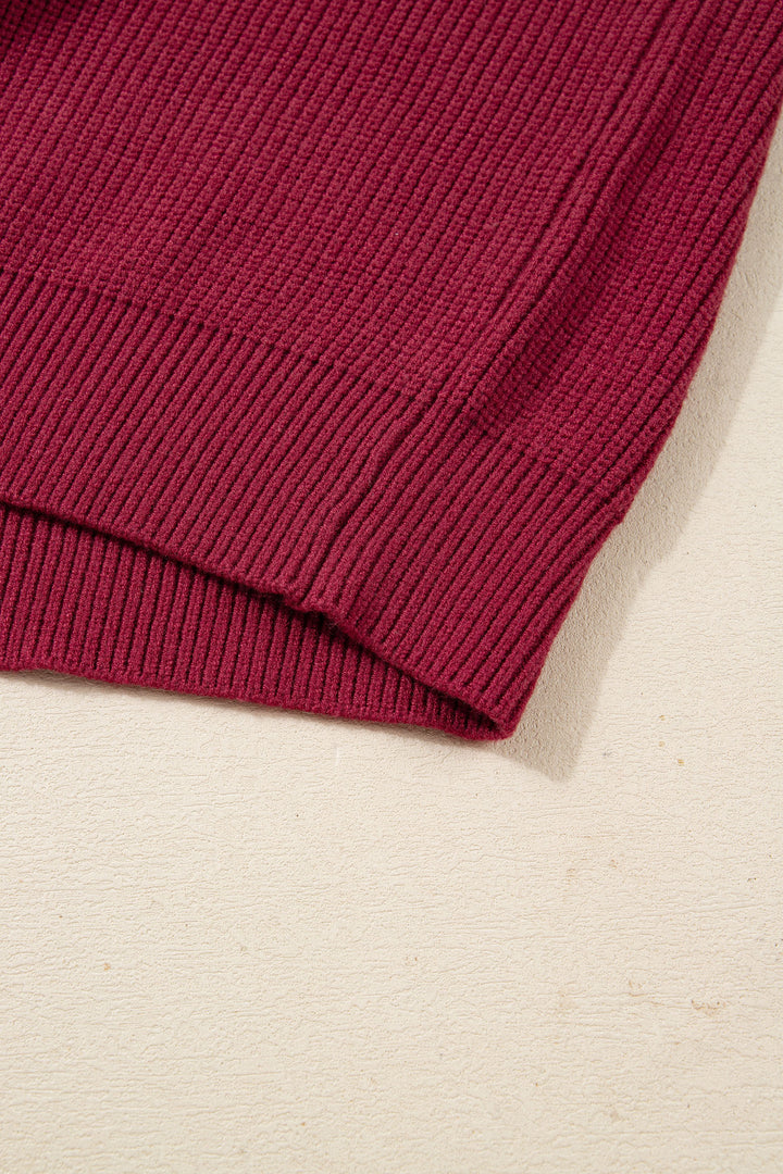 Red Dahlia Ribbed Knit Ribbon Knot Backless Drop Shoulder Sweater