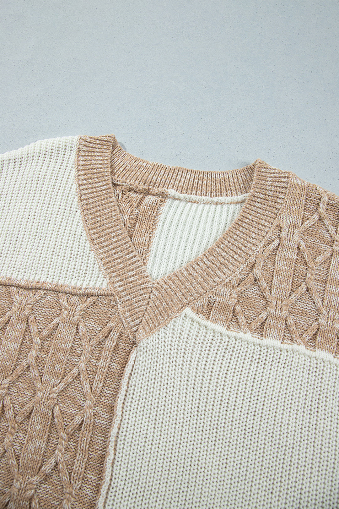 Parchment Colorblock V Neck Long Sleeve Tunic Loose Fit Plus Size Sweater