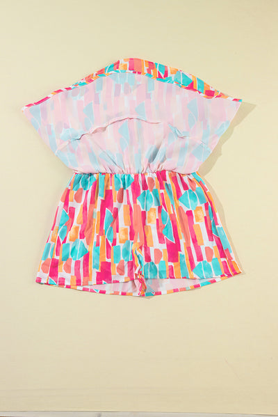 Rose Abstract Print A-line Ruffled Hem Shorts