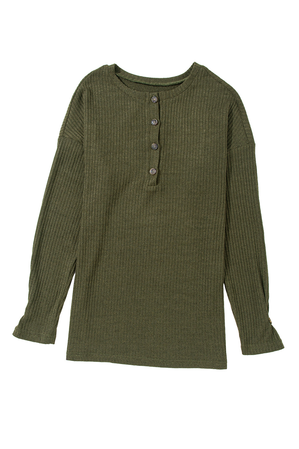 Jungle Green Rib Textured Henley Knit Top