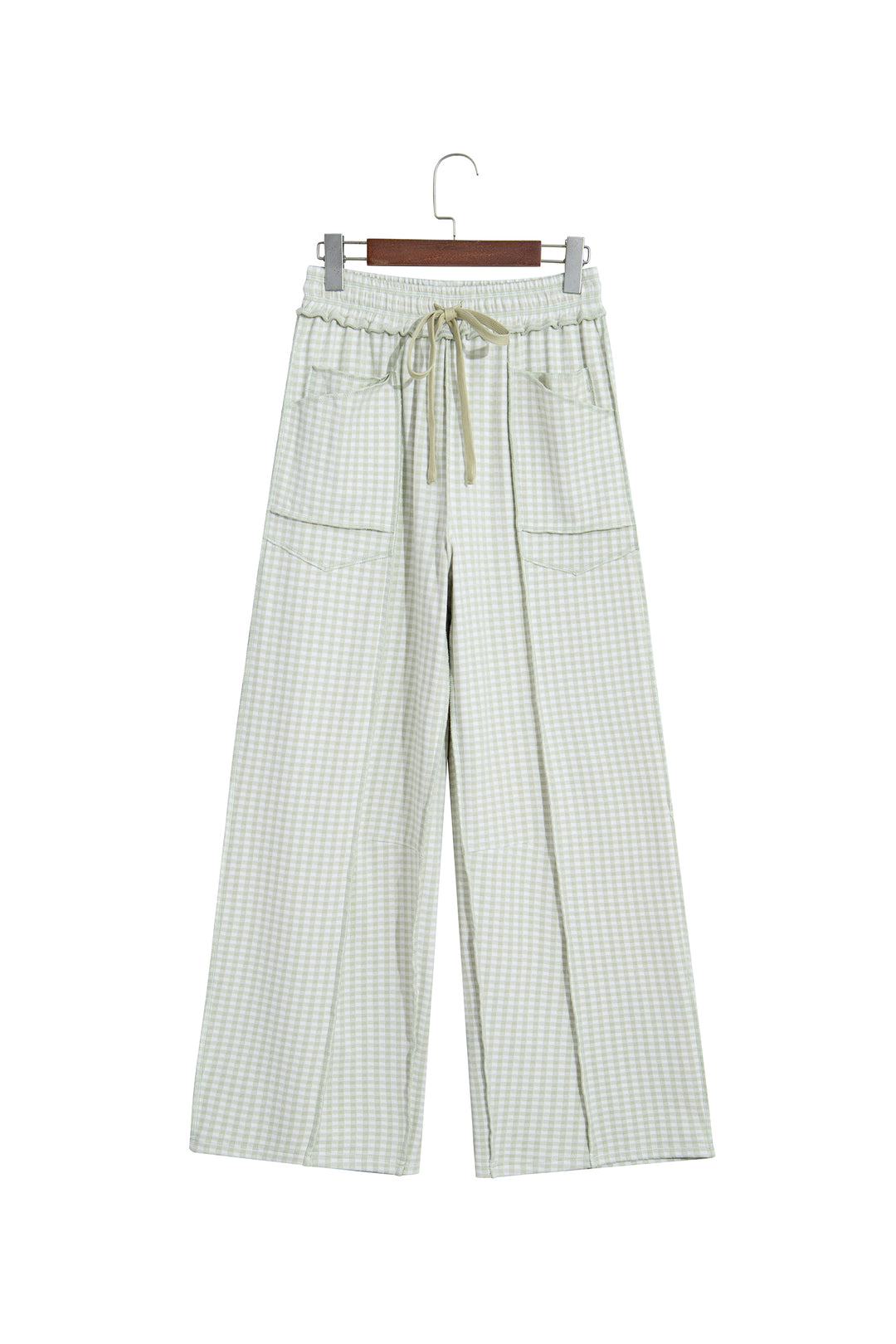 Green Plaid Contrast Trim Drawstring Elastic Waist Shift Pants