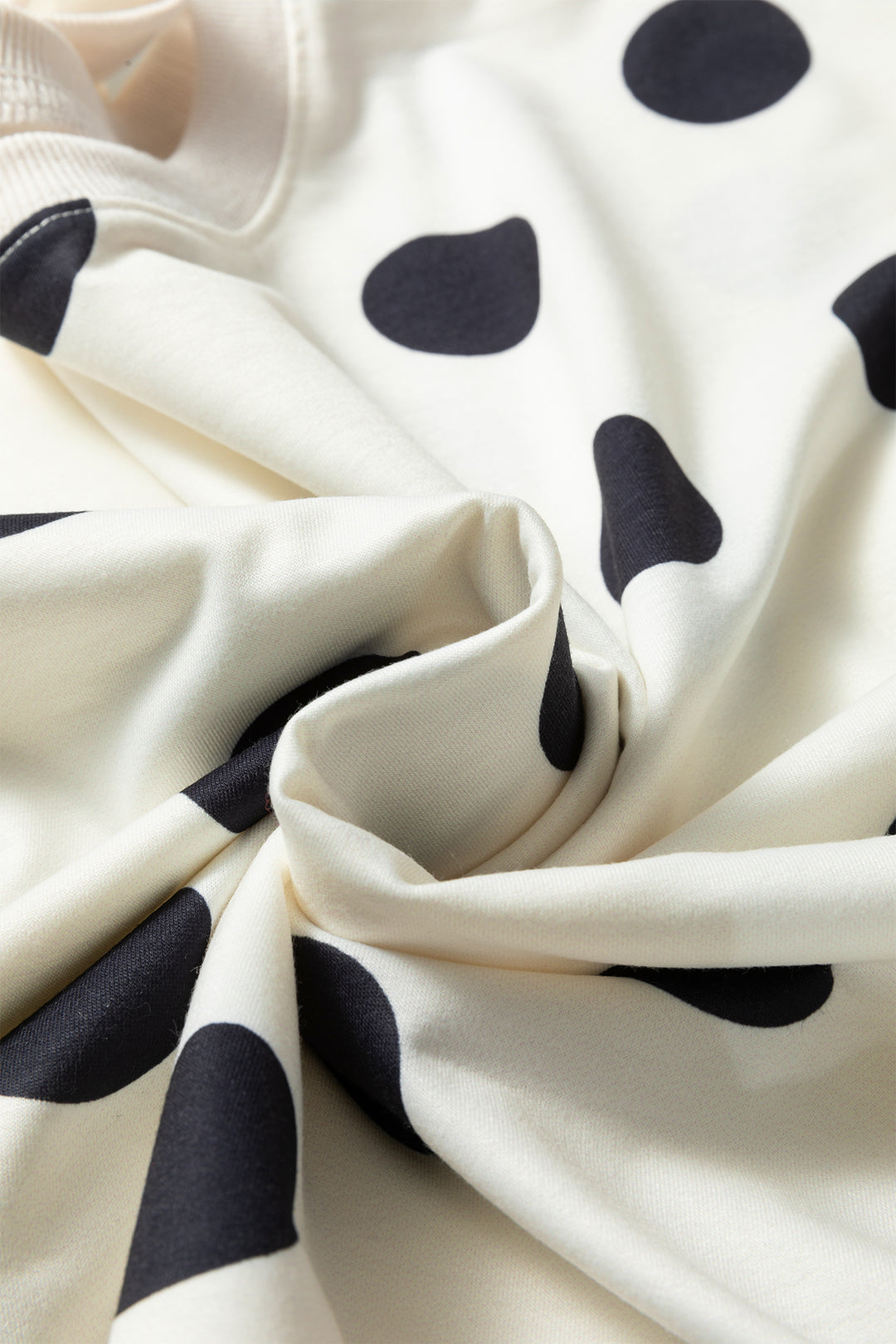 Beige Polka Dot Print Drop Shoulder Pullover Drawstring Jogger Pant Set