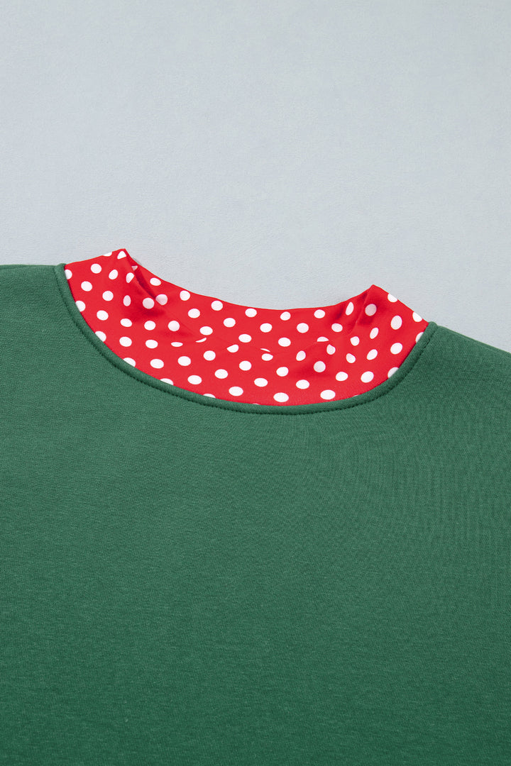 Red Colorblock Polka Dot Contrast Trim Oversized Sweatshirt