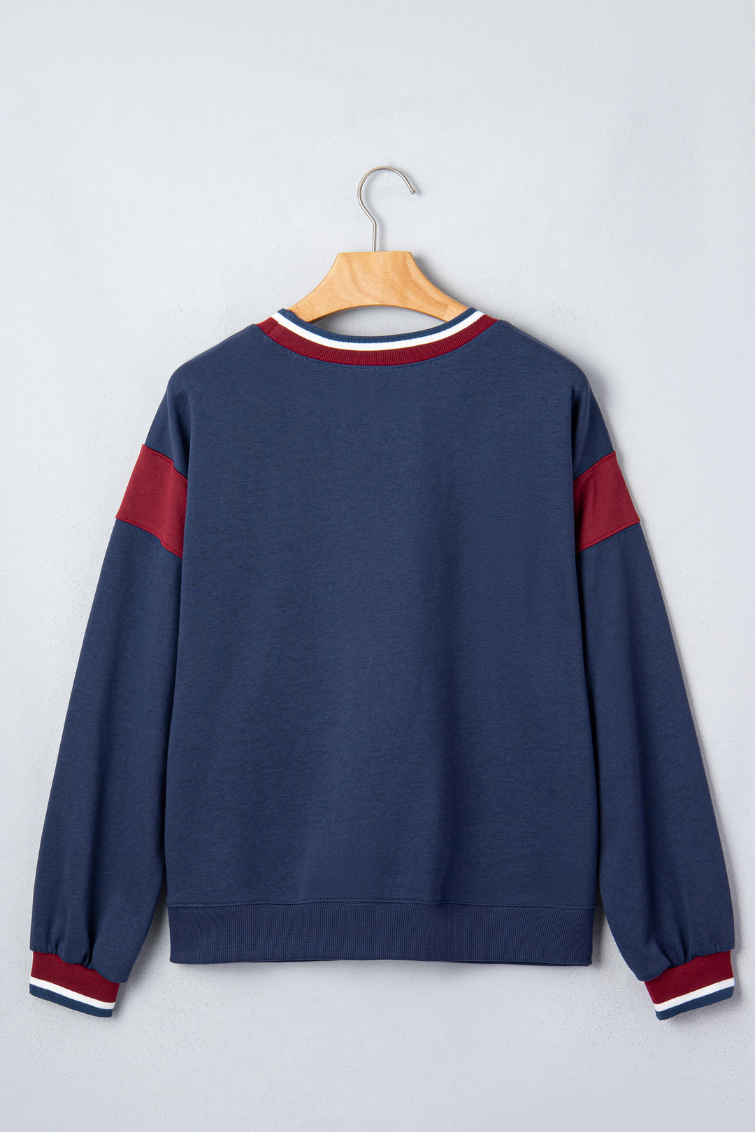 Sail Blue Patchwork Round Neck Long Sleeve Sweatshirt