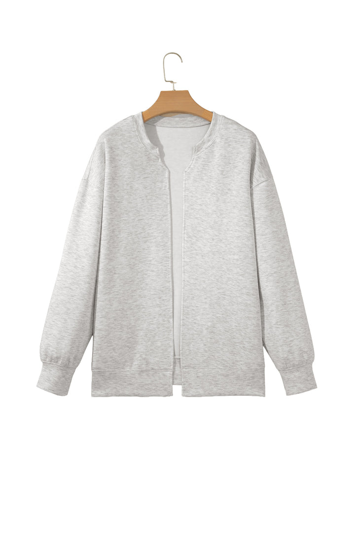 Light Grey Solid Color Zip Front Jacket Style Sweatshirt