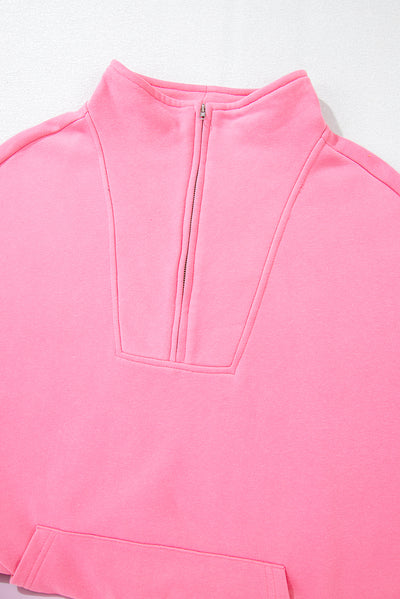 Bonbon Zip-up Stand Neck Kangaroo Pocket Sweatshirt