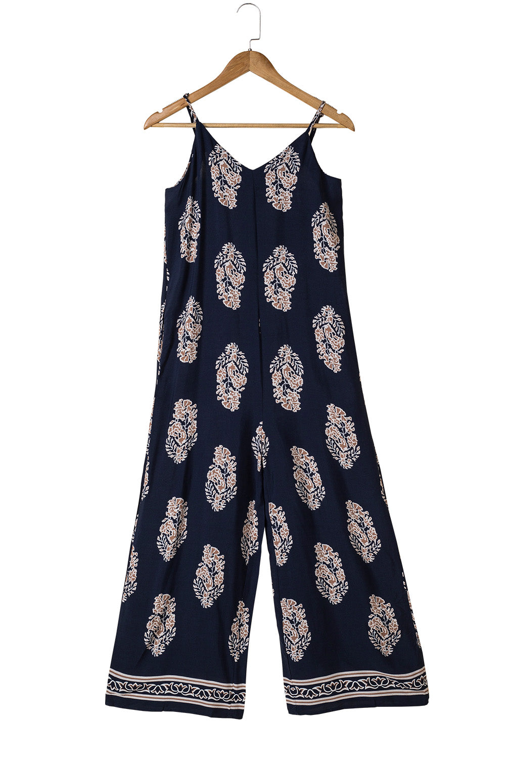 Blue Vintage Printed Spaghetti Strap Wide Leg Jumpsuit