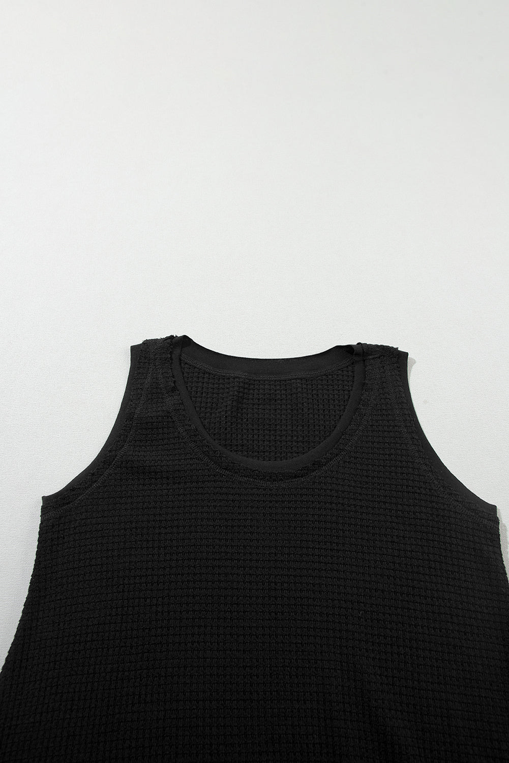 Black Scoop Neck Waffle Knit Flowy Vest