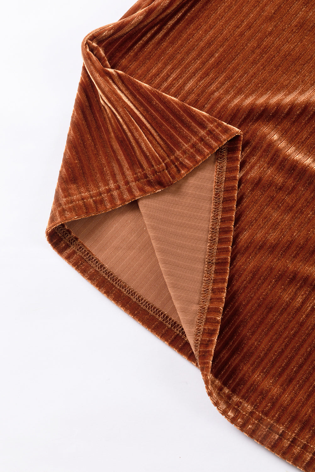 Chestnut Half Zip V Neck Ribbed Velvet Top