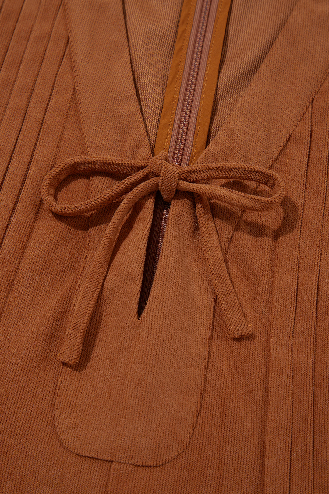 Cinnamon Solid Color Tie V Neck Sleeveless Corduroy Romper