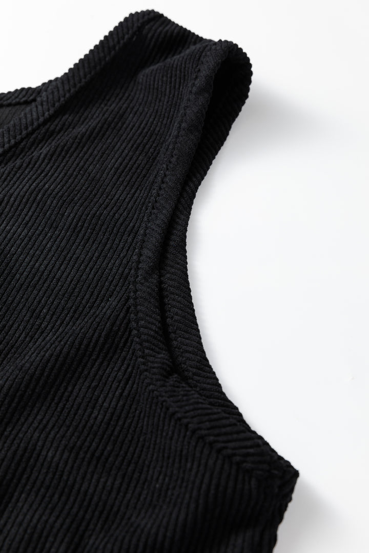 Black Plus Size Corduroy Patch Pocket Sleeveless Mini Dress