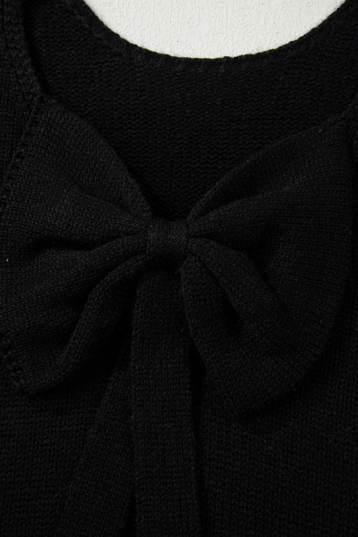 Black Festive Bow Backless Bubble Sleeve Sweater