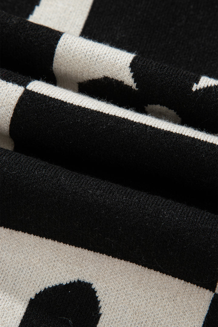 Black Flower Plaid Henley Baggy Sweater