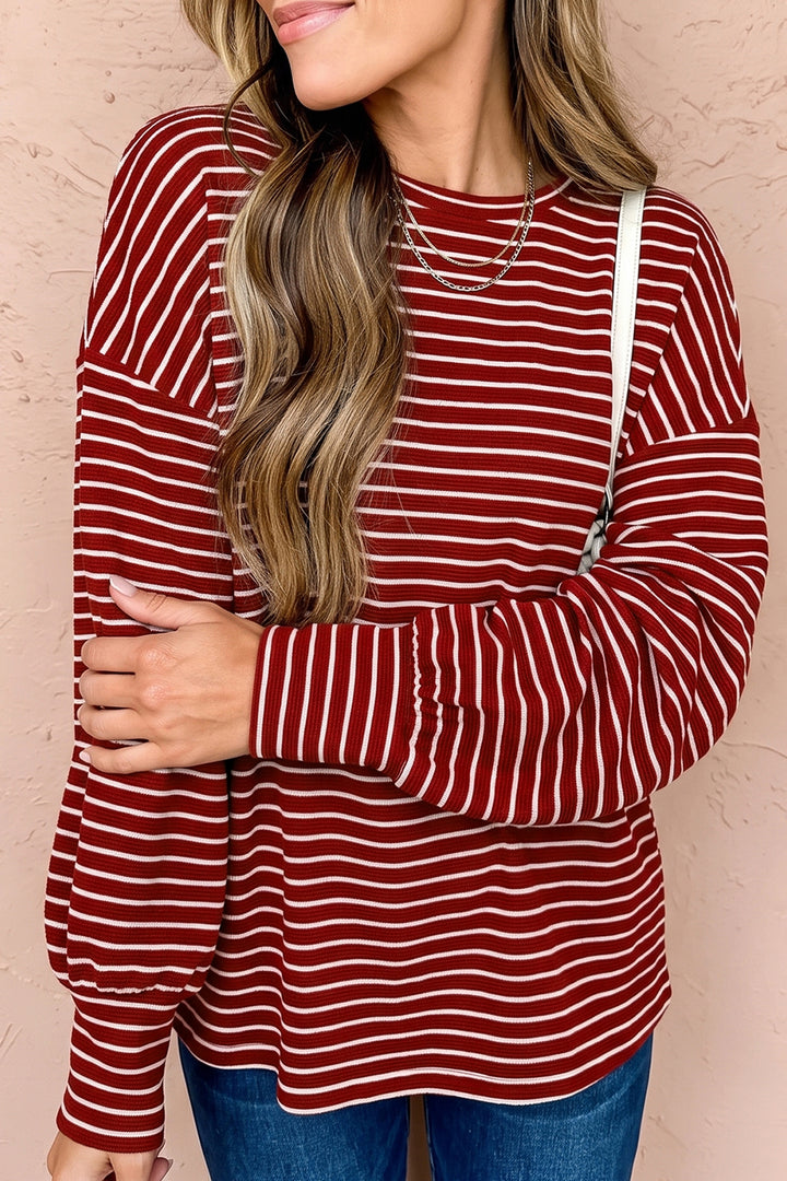 Red Stripe Drop Shoulder Long Sleeve Top