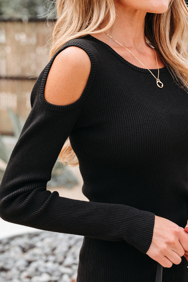 Amaya Ribbed Knit Cold Shoulder Sweater