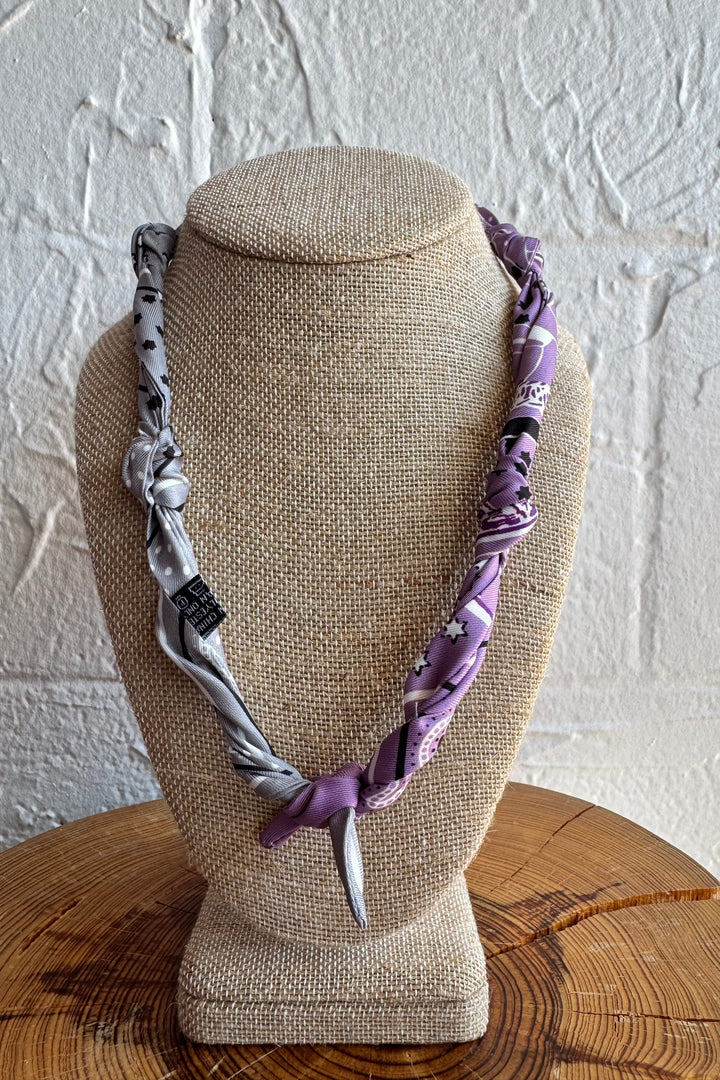 GEMELLI | KNOTTED BANDANA SCARF NECKLACE - PURPLE & GRAY