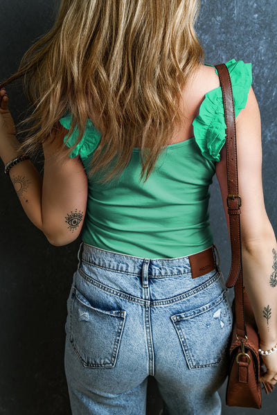 Mint Green Ruffled Wide Straps Slim Tank Top