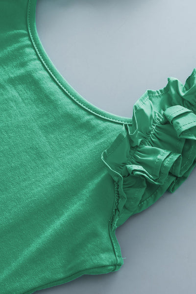 Mint Green Ruffled Wide Straps Slim Tank Top